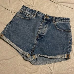 High waisted cuffed jean shorts
